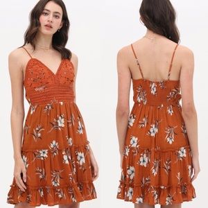 Crochet Lace Top Floral Print Tiered Summer Dress